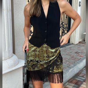 Zara Velvet Printed Fringe Detail Wrap Skirt